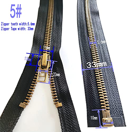 Leekayer 2pcs #5 24 Inch Zippers for Jackets Sewing Coats Crafts Brass Separating Jacket Zipper 60cm Metal Zipper Heavy Duty (24" Antique Brass) - Image 2