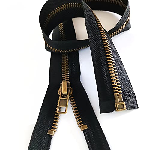 Leekayer 2pcs #5 24 Inch Zippers for Jackets Sewing Coats Crafts Brass Separating Jacket Zipper 60cm Metal Zipper Heavy Duty (24" Antique Brass) - Image 3