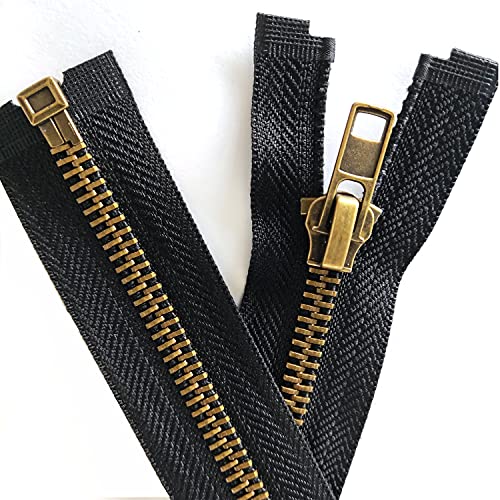 Leekayer 2pcs #5 24 Inch Zippers for Jackets Sewing Coats Crafts Brass Separating Jacket Zipper 60cm Metal Zipper Heavy Duty (24" Antique Brass) - Image 1