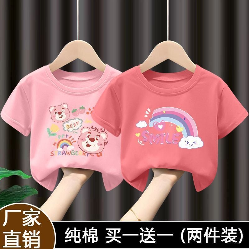 Summer 100 Cotton Girls Short-Sleeved T-Shirt Cartoon All-Match Half-Sleeved T-Shirt New Style 12 - Image 1