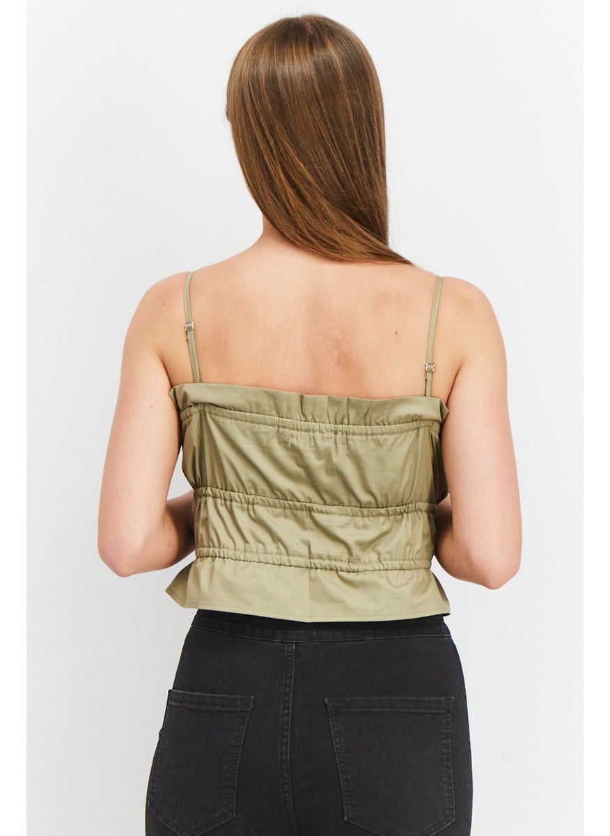 SkyLar Rose Women Square Neck Sleeveless Crop Top, Olive  - Image 2