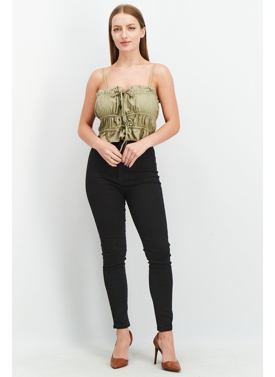 SkyLar Rose Women Square Neck Sleeveless Crop Top, Olive  - Image 3
