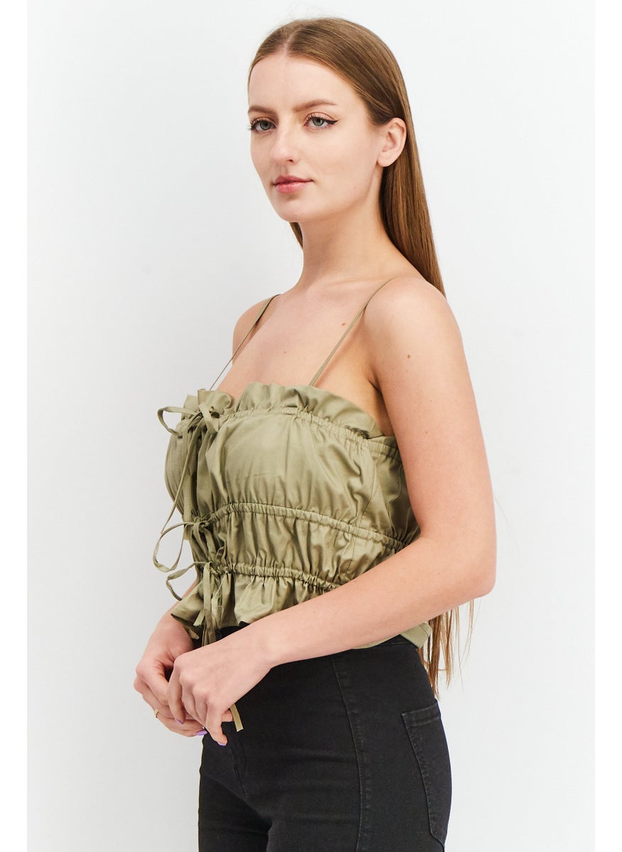 SkyLar Rose Women Square Neck Sleeveless Crop Top, Olive  - Image 4