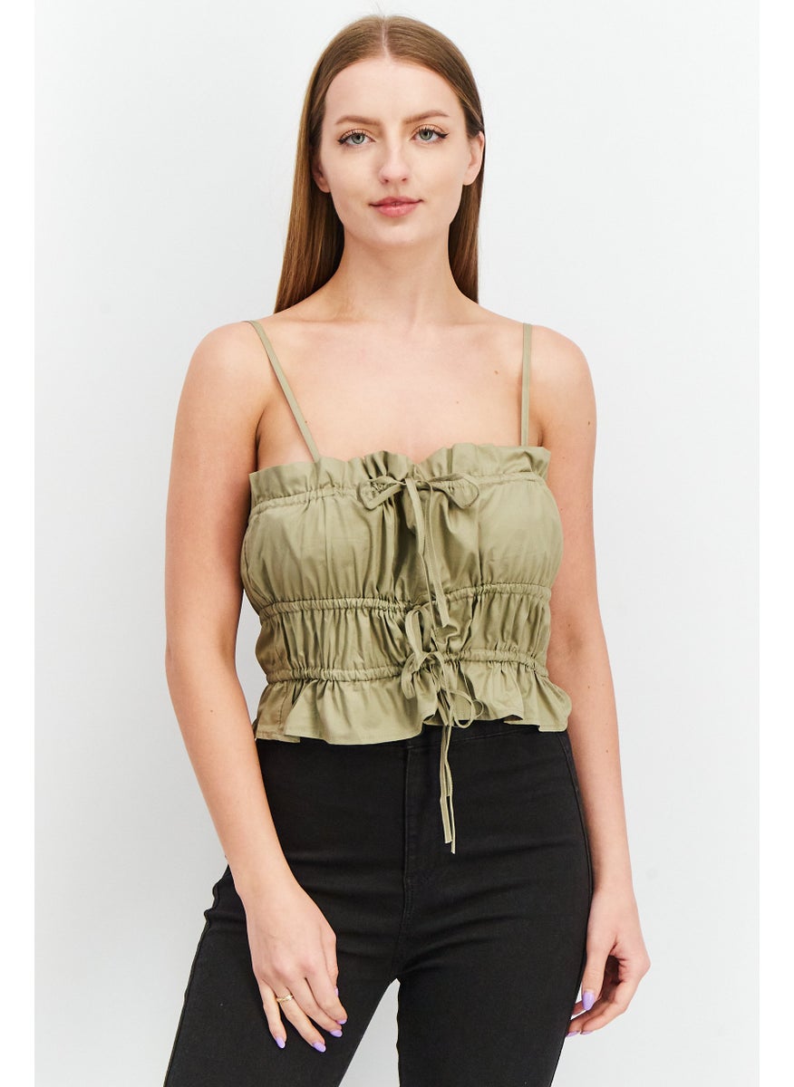 SkyLar Rose Women Square Neck Sleeveless Crop Top, Olive  - Image 1