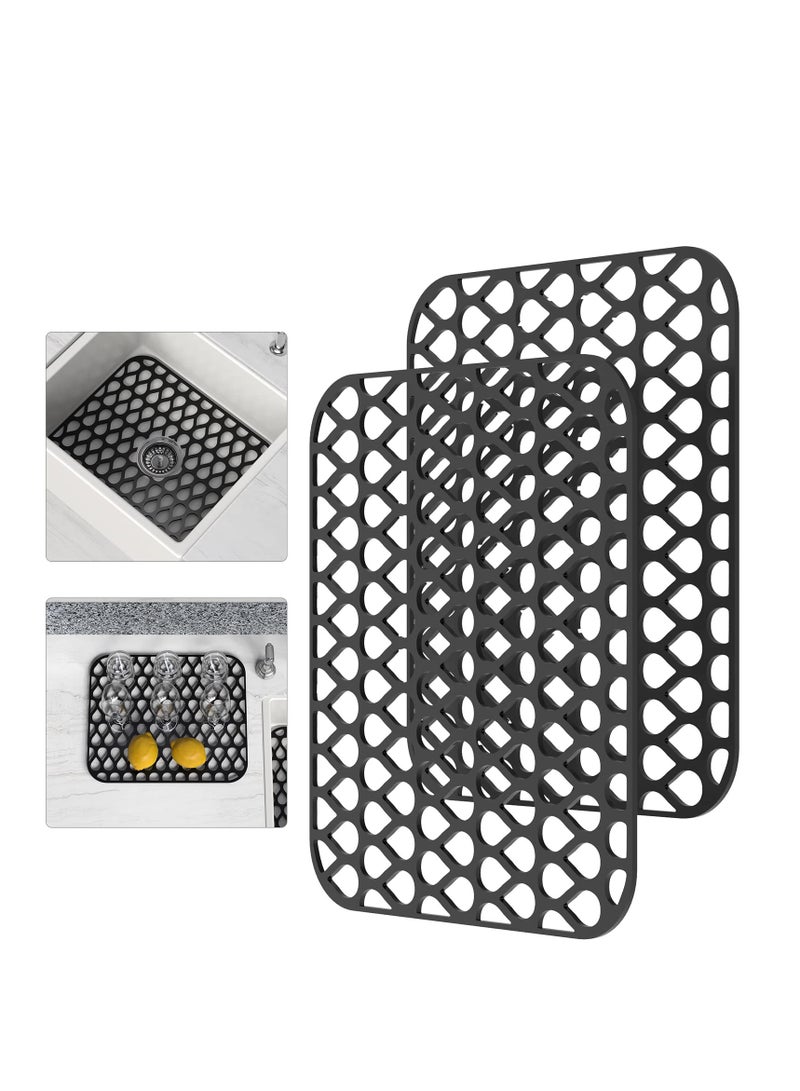 SYOSI Silicone Sink Mat, 2 PCS Sink Protectors for Kitchen Sink, Kitchen Sink Mat, Grid Non-Slip Folding Sink Pad for Bottom, Stainless Steel Porcelain Sink Pad, Black - Image 1