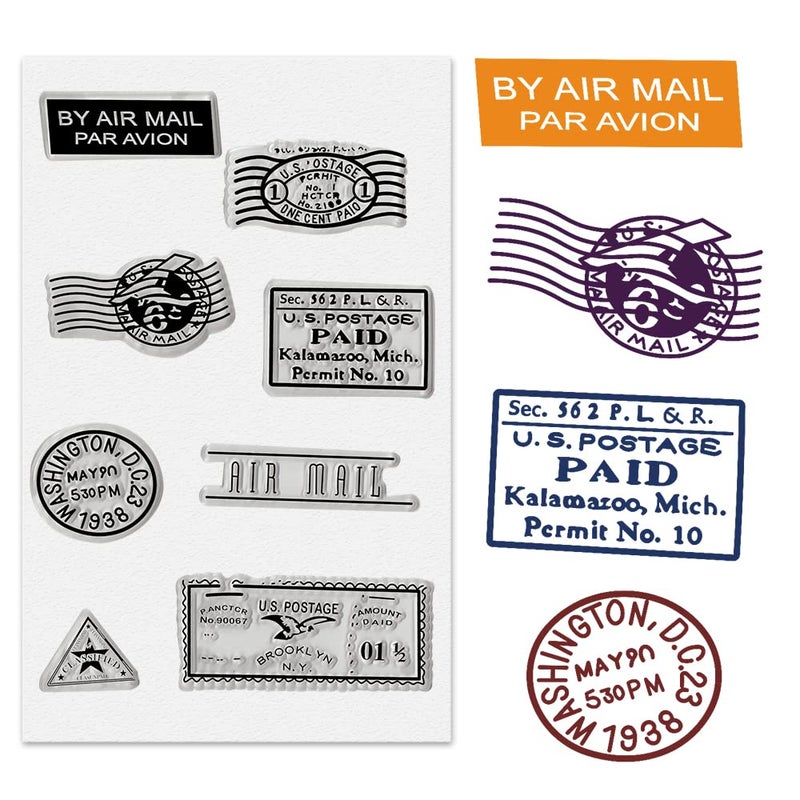 Threetols Air Mail Clear Stamps for Card Making Postmark Clear Rubber Stamps Words Stamps for Holiday Card Making Decor DIY Scrapbooking Transparent Album Decor Paper Craft