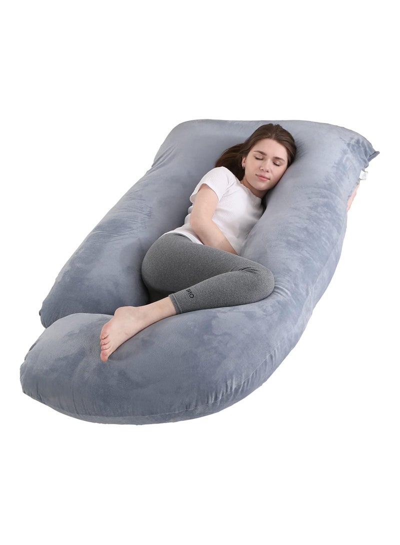 This medical pregnancy pillow is specially designed to provide full body support from head to toe. It's large and soft, with a skin-friendly velvet cover, is machine washable, and has a plush filling. - Image 1