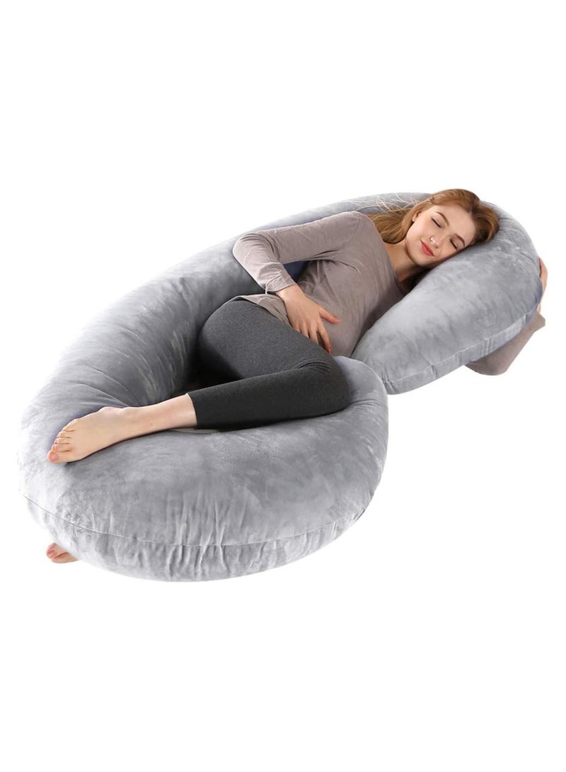 This medical pregnancy pillow is specially designed to provide full body support from head to toe. It's large and soft, with a skin-friendly velvet cover, is machine washable, and has a plush filling. - Image 2