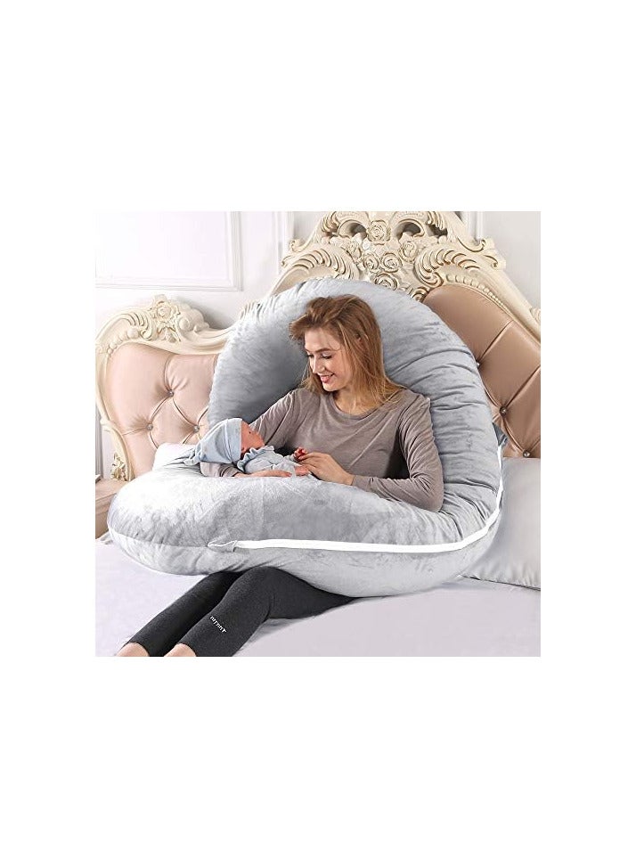 This medical pregnancy pillow is specially designed to provide full body support from head to toe. It's large and soft, with a skin-friendly velvet cover, is machine washable, and has a plush filling. - Image 3