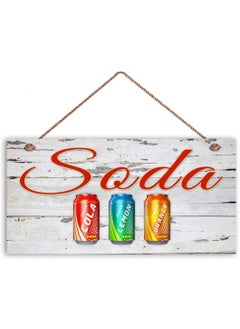 SARVADA DECOR Home Hanging Wall Decor Front Porch Bathroom Wooden Sign Soda Sign Weathered Wood Drinks Sign Soda Cans 12 X 6 Sign Summer Party Sign Pot Luck Sign Drink Sign  - Image 1