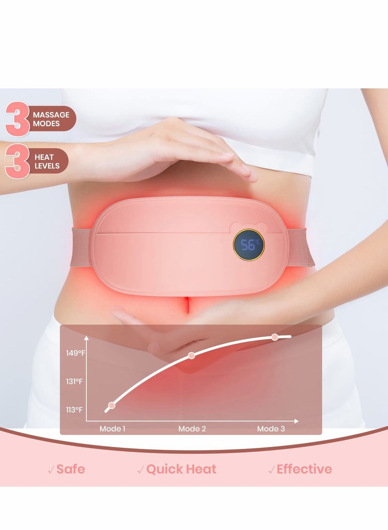 Excefore Electric Heating Pad, Digital Display Portable Cordless Menstrual Pad with 3 Temperature Setting and Massages, Wireless Heat Warm Belt, Gifts for Women & Girls（Pink 5000 mAh) - Image 4