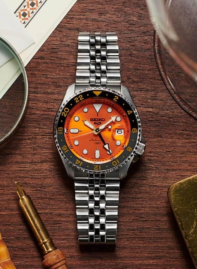 Seiko Seiko 5 Sports SSK005K1 Men’s Watch, GMT Automatic Orange Dial 42.5mm Case 100M WR Stainless Steel  - Image 1