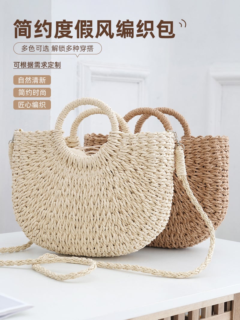 Small And Medium-Sized Portable Woven Bag For Travel, Simple And Versatile Straw Bag, Vacation Casual Beach Bag, Commuting Class Bag - Image 2