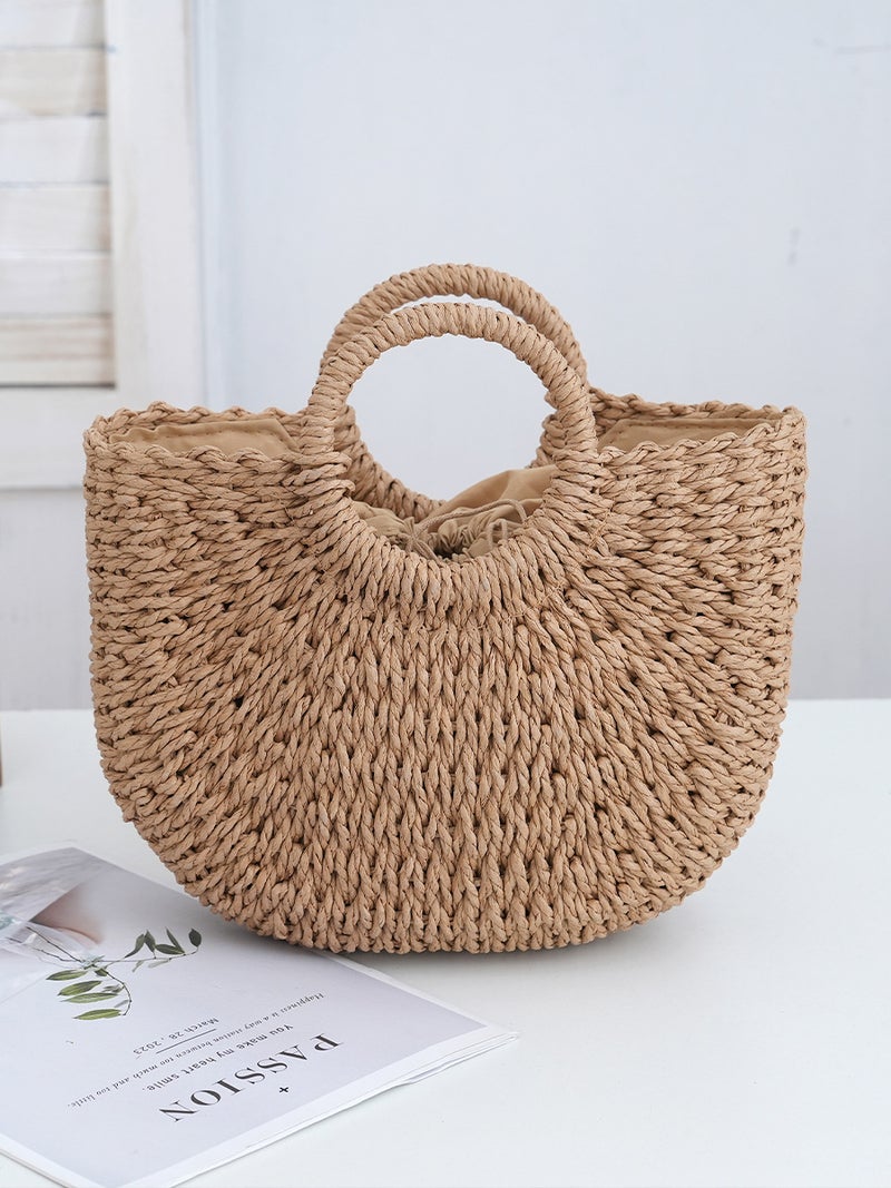 Small And Medium-Sized Portable Woven Bag For Travel, Simple And Versatile Straw Bag, Vacation Casual Beach Bag, Commuting Class Bag - Image 4