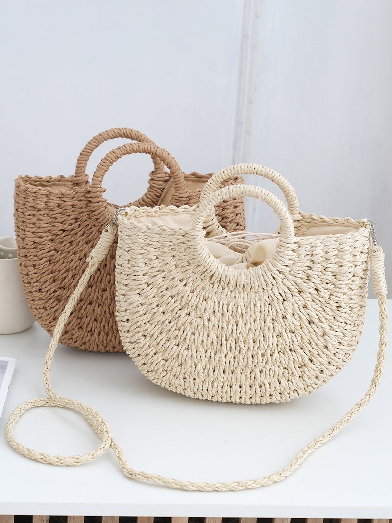 Small And Medium-Sized Portable Woven Bag For Travel, Simple And Versatile Straw Bag, Vacation Casual Beach Bag, Commuting Class Bag - Image 3