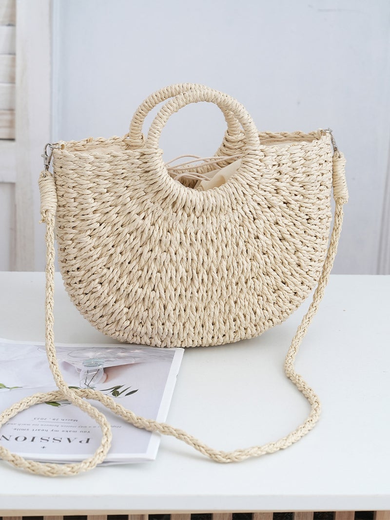 Small And Medium-Sized Portable Woven Bag For Travel, Simple And Versatile Straw Bag, Vacation Casual Beach Bag, Commuting Class Bag - Image 5