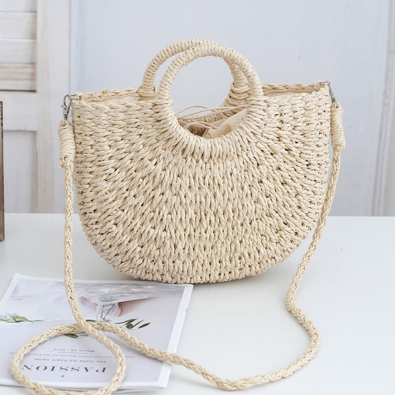 Small And Medium-Sized Portable Woven Bag For Travel, Simple And Versatile Straw Bag, Vacation Casual Beach Bag, Commuting Class Bag - Image 1