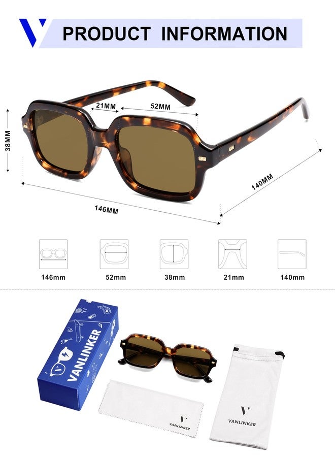 VANLINKER Retro Square Polarized Sunglasses for Women Men Vintage Rectangle Shades VL9832,Tortoise - Image 5