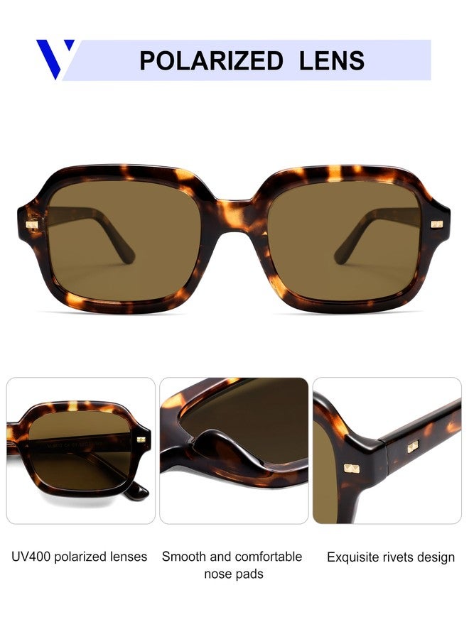 VANLINKER Retro Square Polarized Sunglasses for Women Men Vintage Rectangle Shades VL9832,Tortoise - Image 4