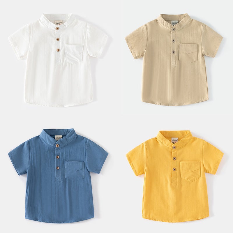 2026 Summer Outdoor Style New Boys' Stand-Collar Short-Sleeve Casual Style Skin-Friendly Comfortable Sweat-Absorbent Cotton Shirt - Image 2