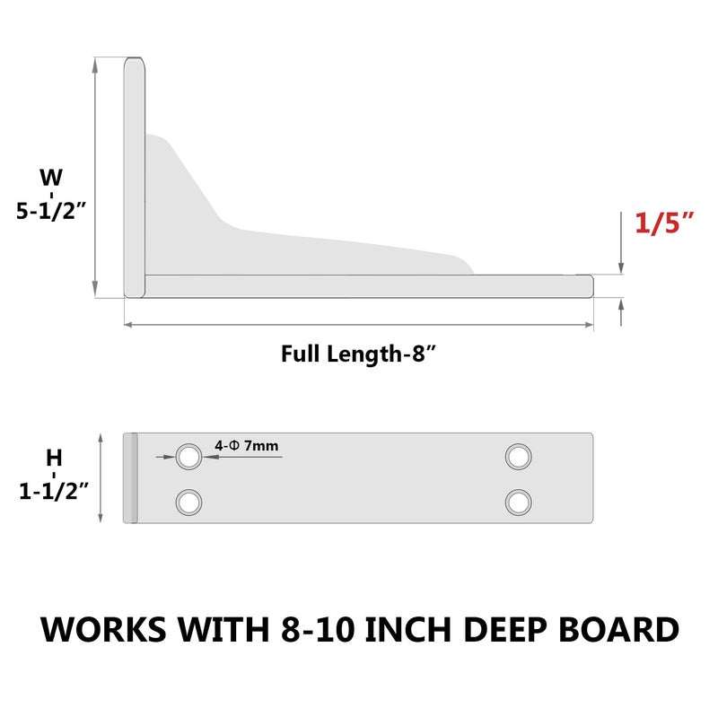 Neodrop 8 Inch Heavy Duty Shelf Brackets, Premium Metal Wall Bracket For Mantel, Countertop Support, Garage Storage Shelves | High Strength Corner Brace | 8-Pack Floating Shelf Hardware - Image 2