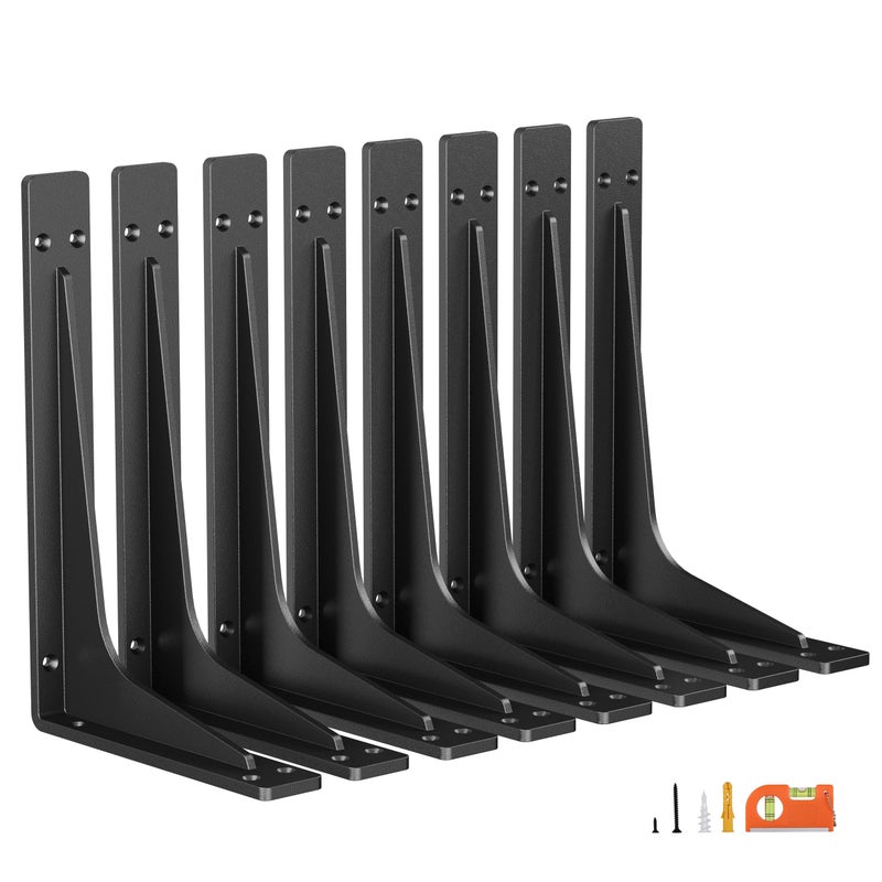 Neodrop 8 Inch Heavy Duty Shelf Brackets, Premium Metal Wall Bracket For Mantel, Countertop Support, Garage Storage Shelves | High Strength Corner Brace | 8-Pack Floating Shelf Hardware - Image 1
