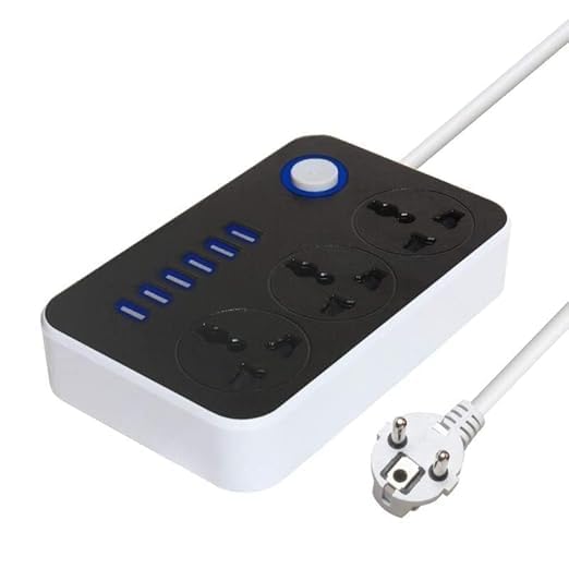 ZAEGO Extension Boar 3 Plug Adapter Power Board with 6 USB Slot 34A Extension Board with 2 mtr Long Cable Wire Cord Surge Protection for HomeTravel Hotel Outdoor Indoor Use - Image 2