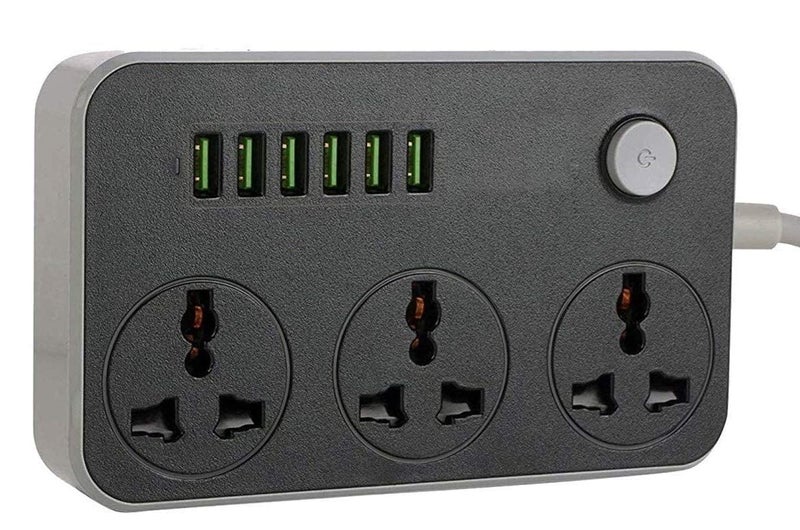 ZAEGO Extension Boar 3 Plug Adapter Power Board with 6 USB Slot 34A Extension Board with 2 mtr Long Cable Wire Cord Surge Protection for HomeTravel Hotel Outdoor Indoor Use - Image 1