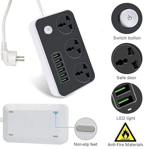 ZAEGO Extension Boar 3 Plug Adapter Power Board with 6 USB Slot 34A Extension Board with 2 mtr Long Cable Wire Cord Surge Protection for HomeTravel Hotel Outdoor Indoor Use - Image 3