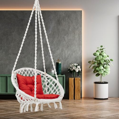 Patiofy Swing for Adults for Home/Swing for Living Room/Swing for Balcony/Jhula for Adults/Capacity Upto 120 Kgs/Jhoola with Free Hanging Accessories and L Cushion/Handmade Cotton Swing (White) - Image 1