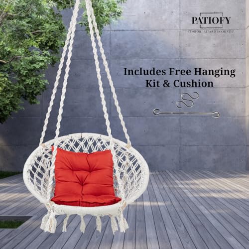 Patiofy Swing for Adults for Home/Swing for Living Room/Swing for Balcony/Jhula for Adults/Capacity Upto 120 Kgs/Jhoola with Free Hanging Accessories and L Cushion/Handmade Cotton Swing (White) - Image 5
