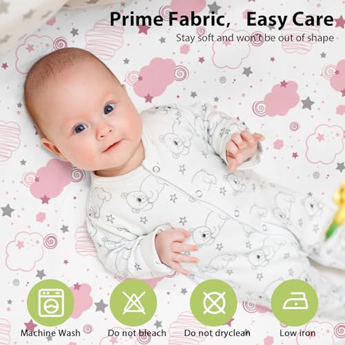 FIEMOL Baby Bedside Bassinet Sheets Fitted Girl, 33”x20” Compatible with Baby Delight Dream On Me & Most Rectangle Bedside Sleeper Bassinet Mattresses, Super Soft Microfiber Pink Rainbow - Image 5