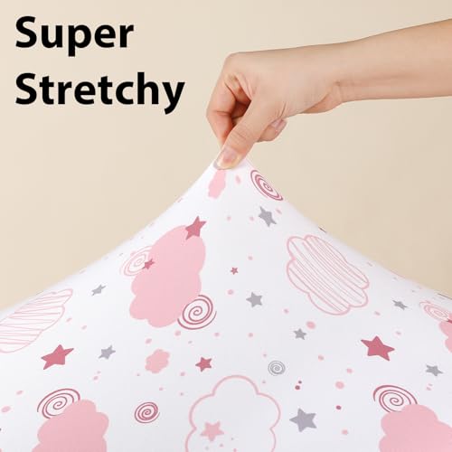 FIEMOL Baby Bedside Bassinet Sheets Fitted Girl, 33”x20” Compatible with Baby Delight Dream On Me & Most Rectangle Bedside Sleeper Bassinet Mattresses, Super Soft Microfiber Pink Rainbow - Image 4