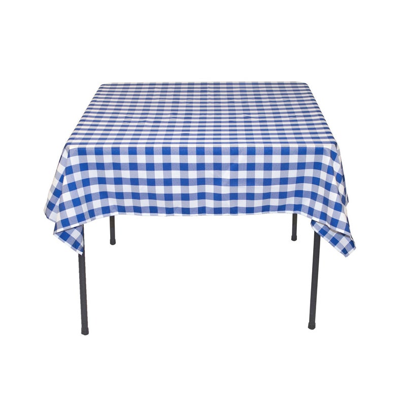 LTC LINENS 54 in x 54 in Blue and White Checkered Tablecloth Square Blue Gingham Table Cloth for Card Table Stain Resistant Washable Fabric Cloth Small Table Cover for Picnic Party