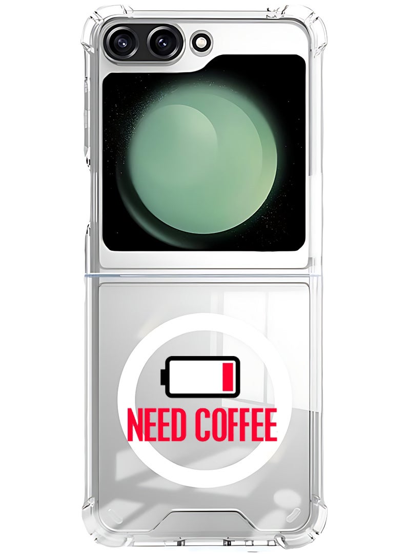 Theodor Magnetic Case for Samsung Galaxy Z Flip 5 Compatible with MagSafe Wireless Charging, Shockproof Phone Bumper Cover Need Coffee - Image 1