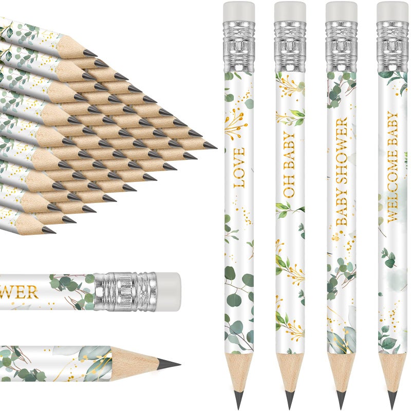 Tinlade 60 Pcs Sage Green Baby Shower Golf Pencils with Erasers Small Kids Sharpened Mini Pencils for School in Bloom Baby Shower Supplies - Image 1
