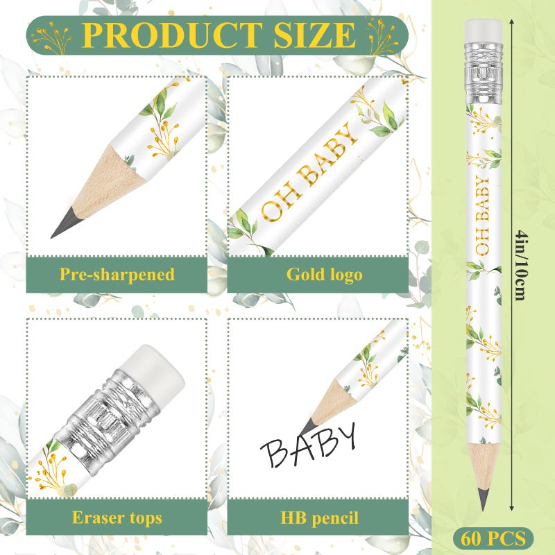 Tinlade 60 Pcs Sage Green Baby Shower Golf Pencils with Erasers Small Kids Sharpened Mini Pencils for School in Bloom Baby Shower Supplies - Image 2
