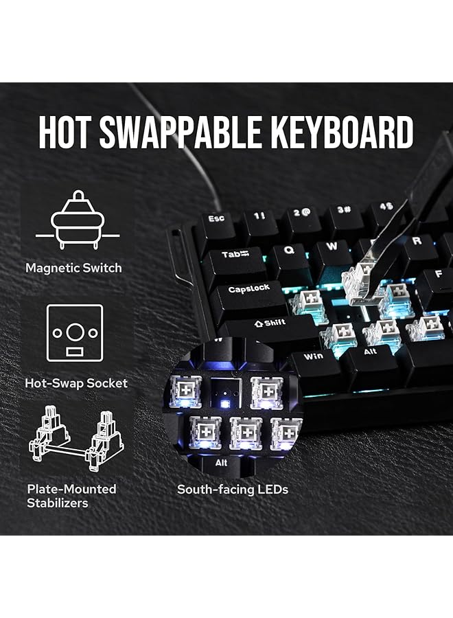 EPOMAKER Aula Win68 He Magnetic Keyboard With Adjustable Actuation Hall Effect Switches 65% Wired Compact Keyboard 8000 Hz Polling Rate Hot Swappable (Black) - Image 3