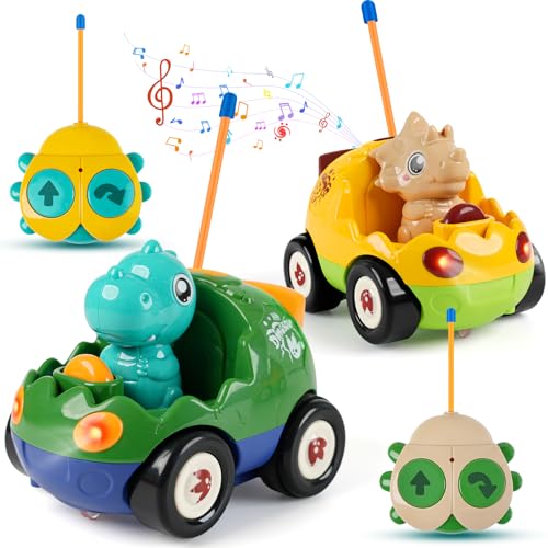 MagicKidz Dinosaur RC Car for Kids 2Pack Remote Control Dino Toy Cars for Boys Toddlers Ages 18 Months 2 3 4 5 Year Old Birthday Gifts with Lights and Music - Image 1