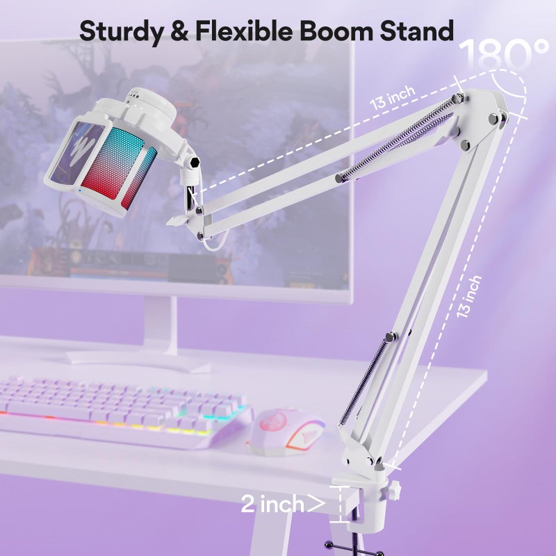 Maono ميكروفون ماونو USB للألعاب مع إلغاء الضوضاء، ميكروفون مكثف للكمبيوتر PC مع إضاءة RGB، كتم، زيادة، مراقبة للبث، البودكاست، يوتيوب، تويتش، ديسكورد، PS5/4، GamerWave DGM20S - Image 2