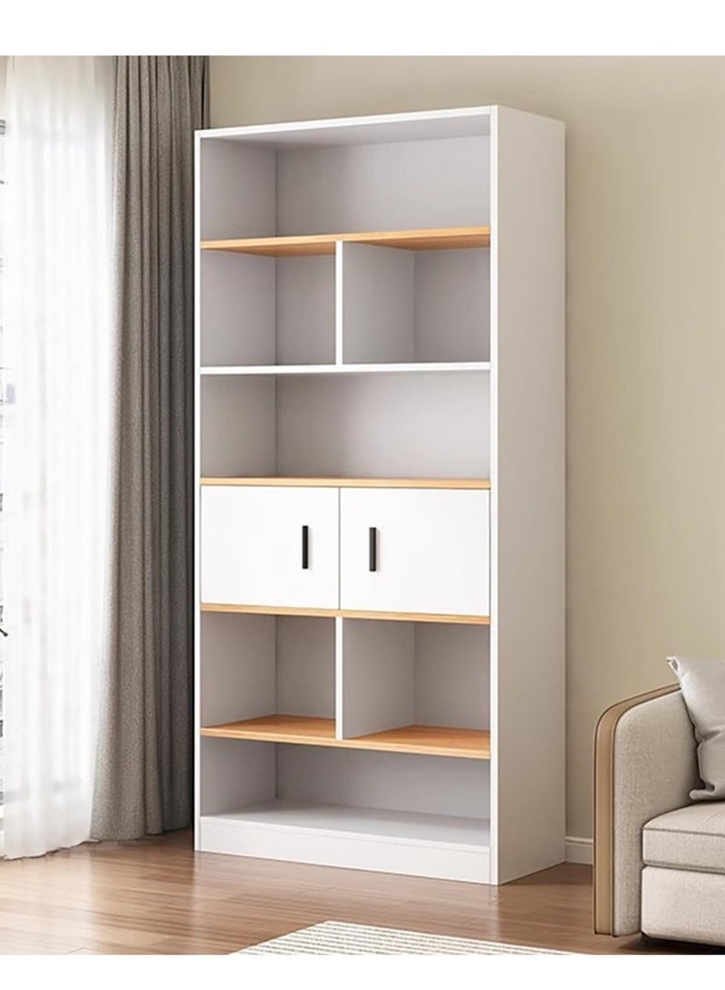 LEDIN LEDIN 5 Tier Shelf Organizer with drawer and cabinet, Open Display Bookshelf, Decor Furniture for Home Office, Living Room, BedRoom (White, 181x62x24cm) - Image 1