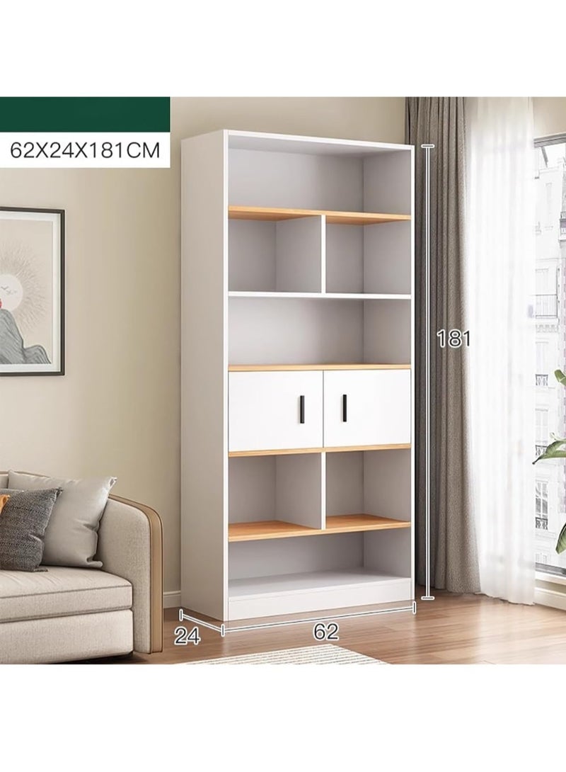 LEDIN LEDIN 5 Tier Shelf Organizer with drawer and cabinet, Open Display Bookshelf, Decor Furniture for Home Office, Living Room, BedRoom (White, 181x62x24cm) - Image 2