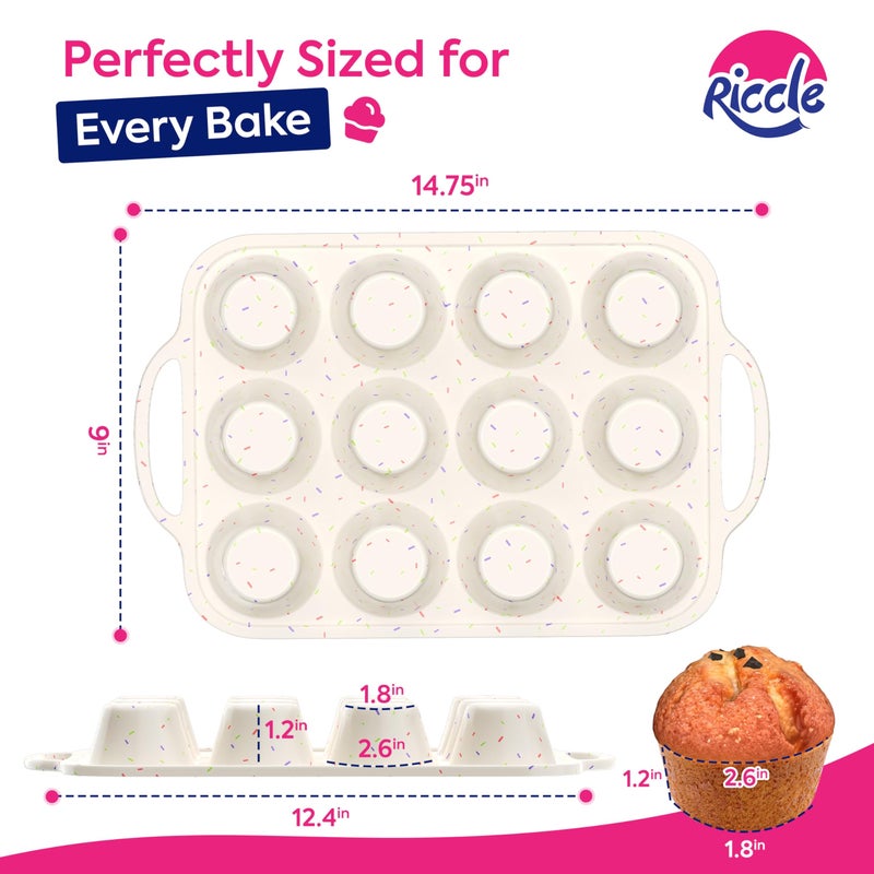 RICCLE Silicone Muffin Pans for Baking with Metal Reinforced Frame, 12-Cup Cupcake Pan, 2 Pcs Muffin Trays for Cupcake Baking, Tray Molds, Oven & Dishwasher Safe, BPA-Free - Image 2
