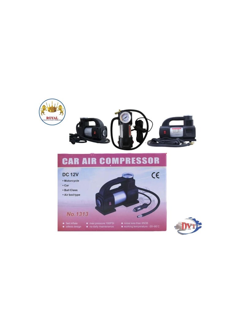Royal Car Air Compressor DC12V Motorcycle Car Ball Class Air bed type No.1313 Fast inflate oilless design Max pressure 100PSI no Daily maintenance noise Less than 95DB Working Temperature-20~80'C. - Image 1