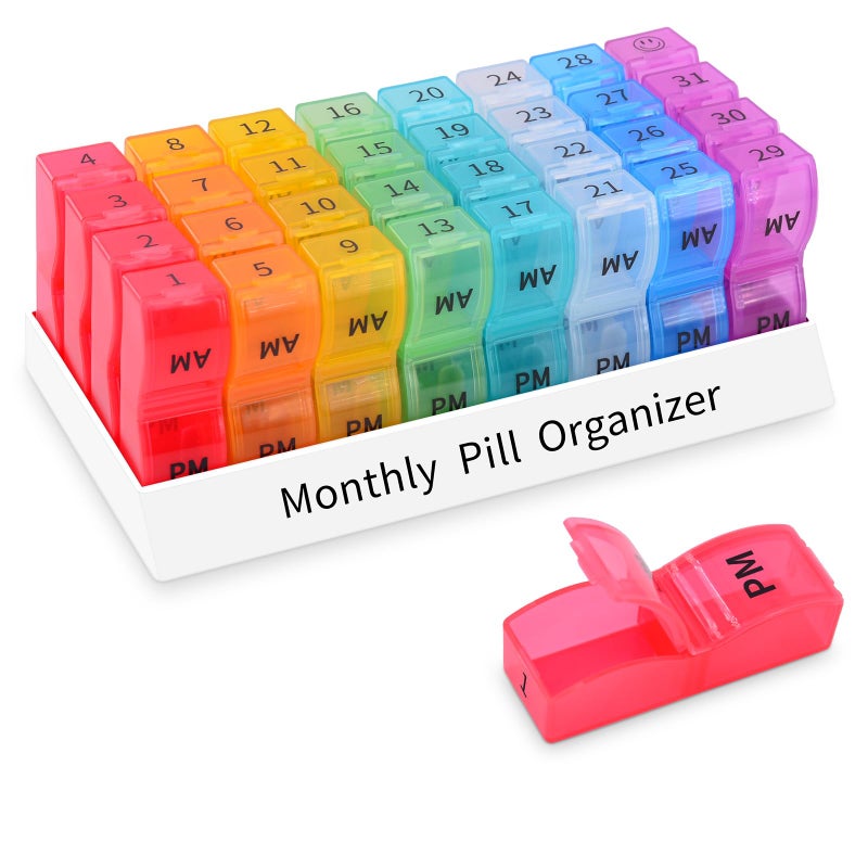 GREENCYCLE Monthly Pill Organizer 2 Times a Day, 30 Days Pill Box AM PM, 4 Week Pill Cases, One Month Pill Medicine Container Small Separate Compartments to Hold Vitamins, Fish Oil, Supplements - Image 1
