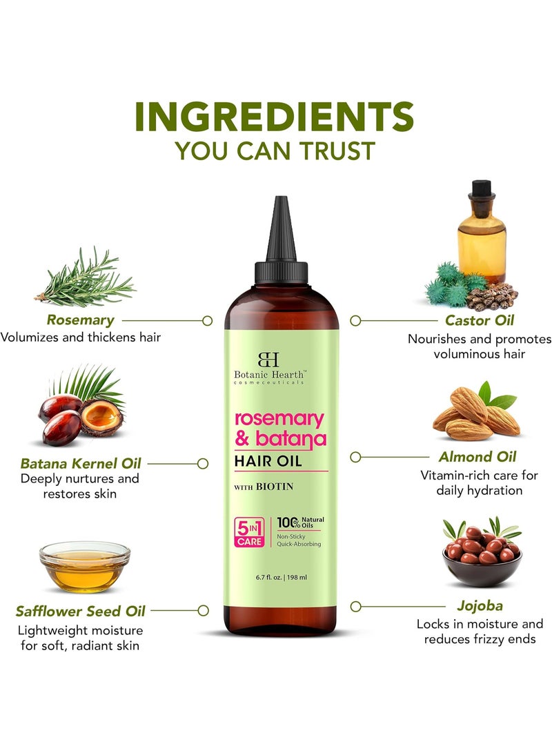 Botanic Hearth Rosemary & Batana Hair Oil (6.7 fl oz) | Revitalizing and Strengthening Hair Treatment for Fuller, Healthier-Looking Hair | Paraben Free | Suitable for All Hair Types - Image 5