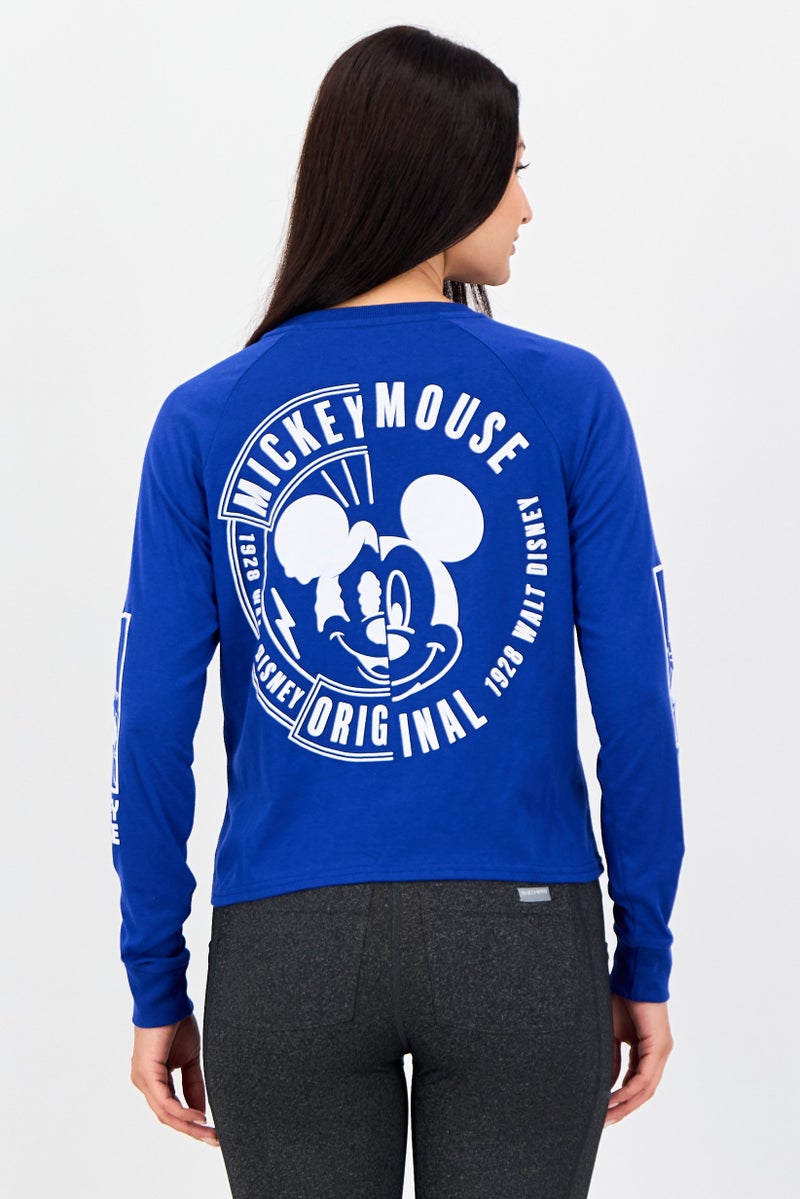 Undiz x Micky Mouse Women Crew Neck Long Sleeve Graphic Print Pyjama Top, Navy - Image 3