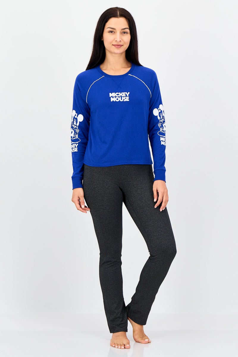 Undiz x Micky Mouse Women Crew Neck Long Sleeve Graphic Print Pyjama Top, Navy - Image 4