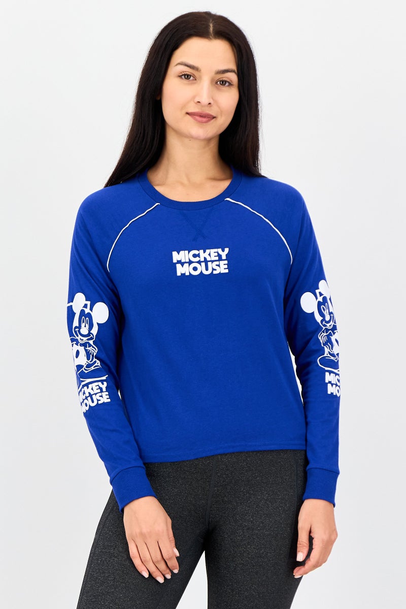 Undiz x Micky Mouse Women Crew Neck Long Sleeve Graphic Print Pyjama Top, Navy - Image 1