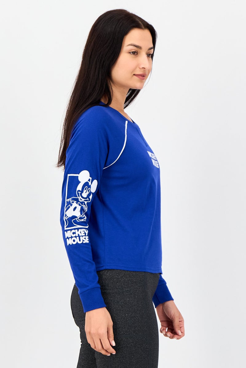 Undiz x Micky Mouse Women Crew Neck Long Sleeve Graphic Print Pyjama Top, Navy - Image 2